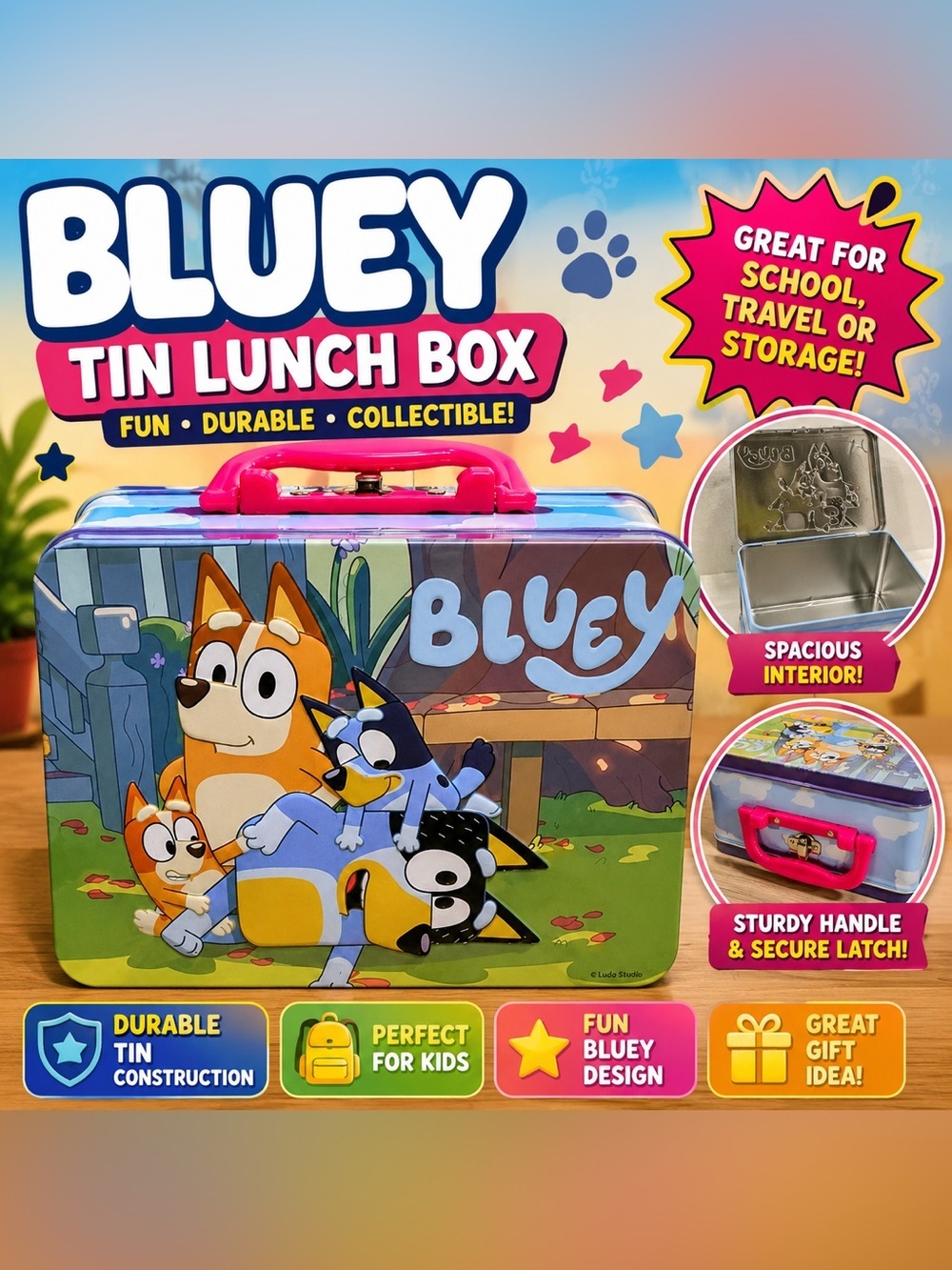 Bluey Tin Lunchbox with Handle - Bluey Brand